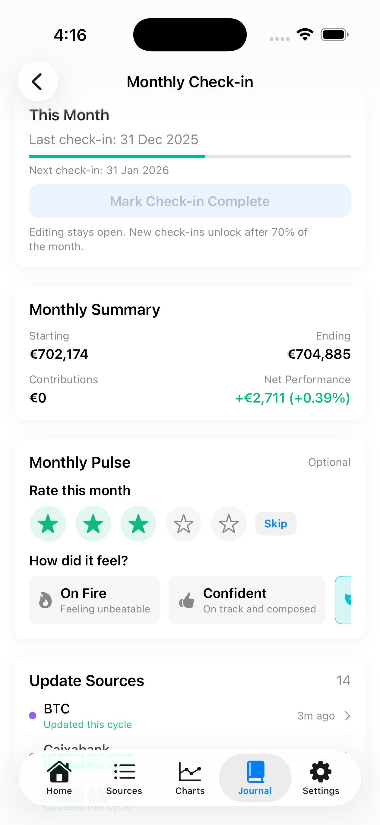 Advanced analytics screen showing portfolio allocation chart and drawdown analysis